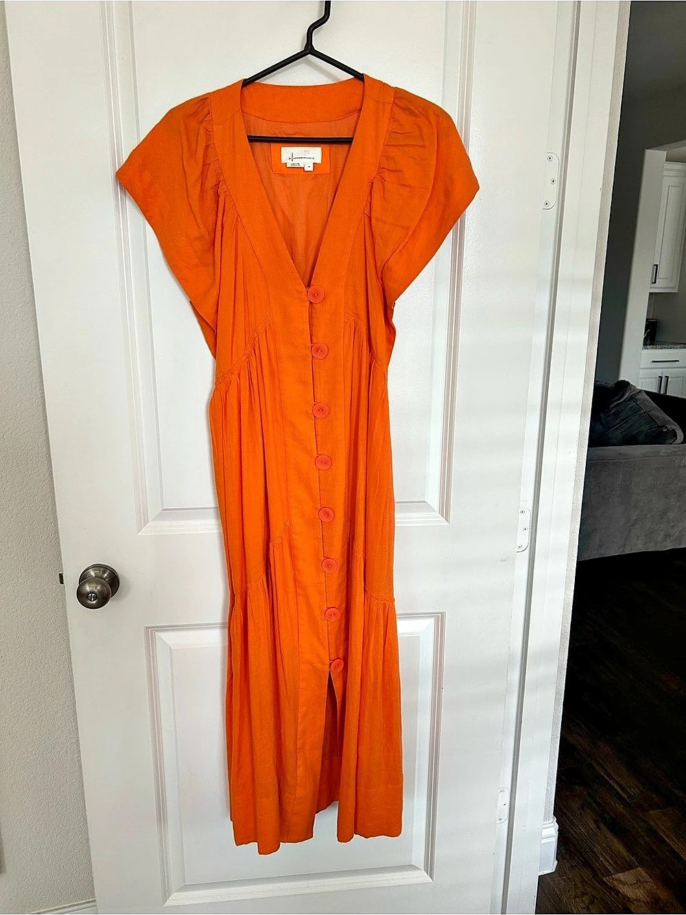 Anthropologie Orange Button-Front Maxi Dress Size Medium